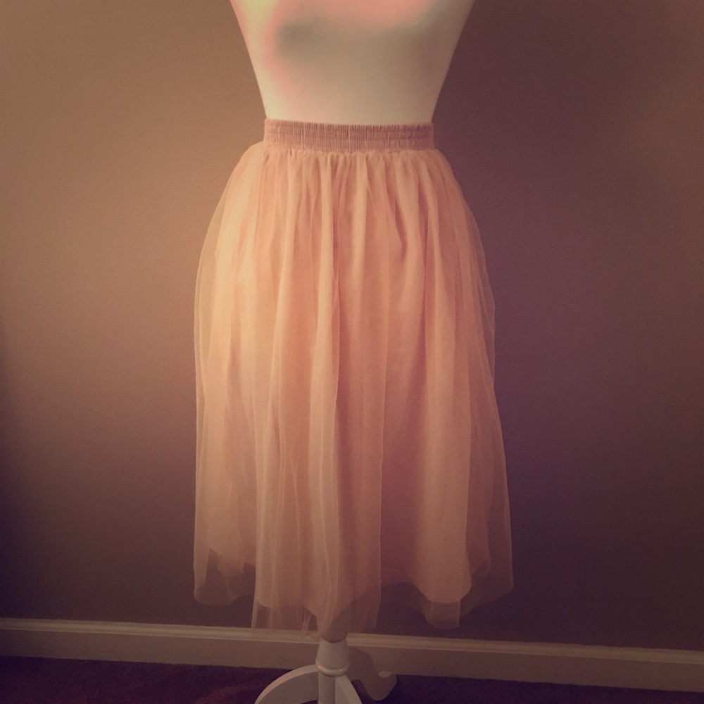 Pink Tulle Mid-Length Skirt